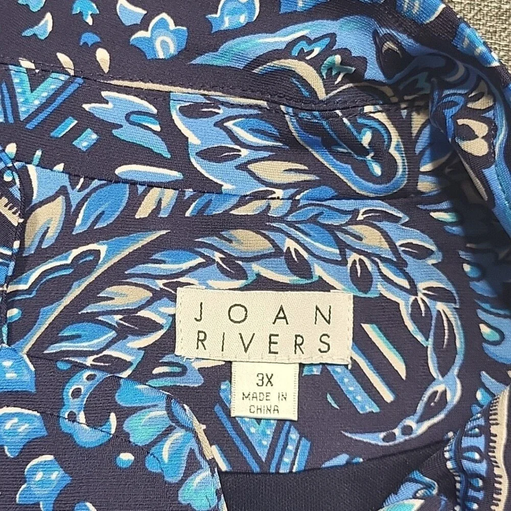 Joan Rivers Paisley Jersey Knit 3/4 Sleeve Blazer Pockets 3X Plus Sz Blue Jacket